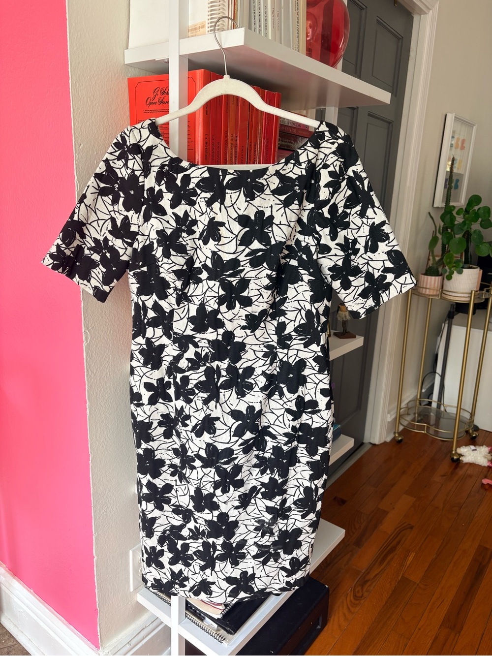 Calvin Klein Black and White Floral Midi Sheath Dress